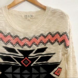 Pink Rose Long Sleeve Southwestern Sheer Sweater